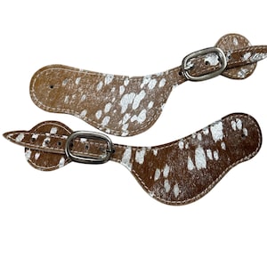 Brown and silver cowhide  spur straps