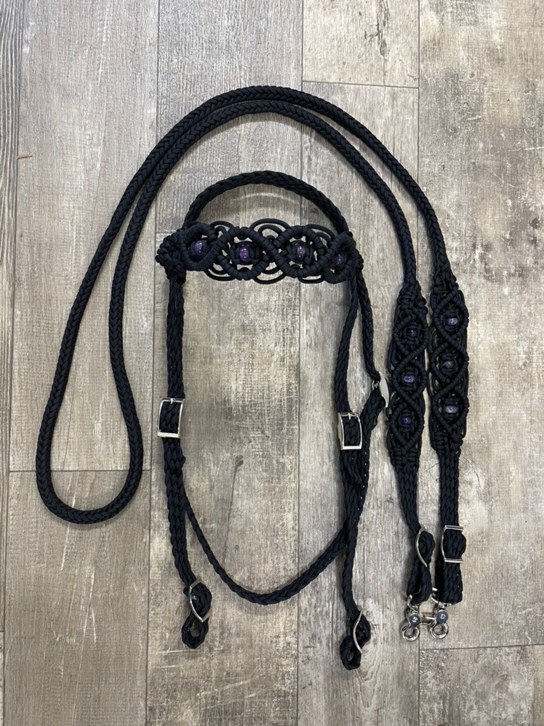 Horse Bridle Set Hand Braided and Beaded With Amethyst and Etsy