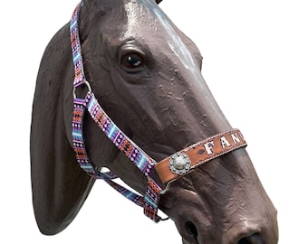 Personalized purple tribal  print horse halter