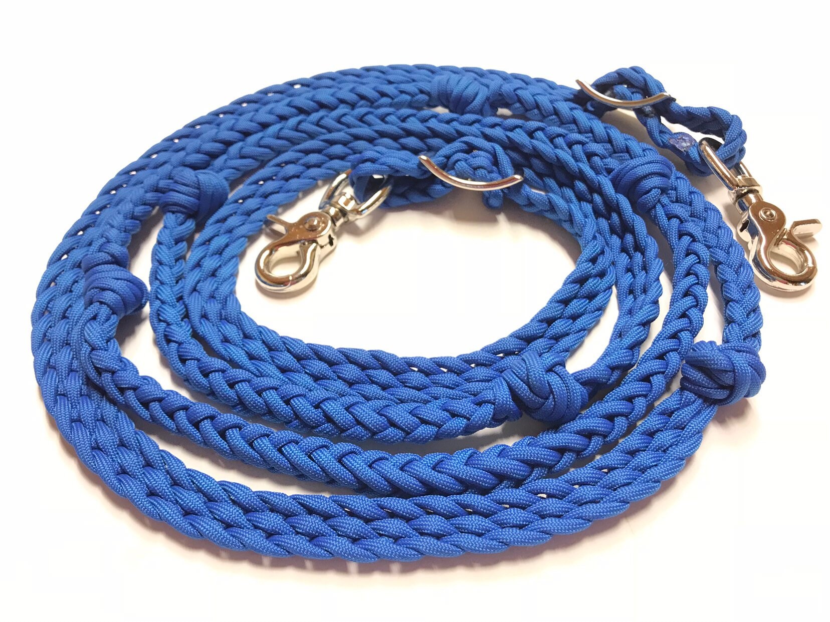 Blue Round Knotted Roping Barrel Contest Reins w/ Clips Blue Round Knotted Roping Barrel Contest Reins w/ Clips