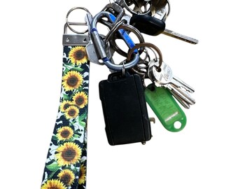 Nylon wristlet keychain sunflower cow pattern