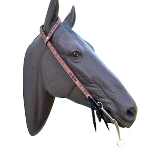 One ear personalized  leather Headstall hand tooled and painted