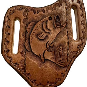 leather Pancake pocket knife sheath handtooled fish