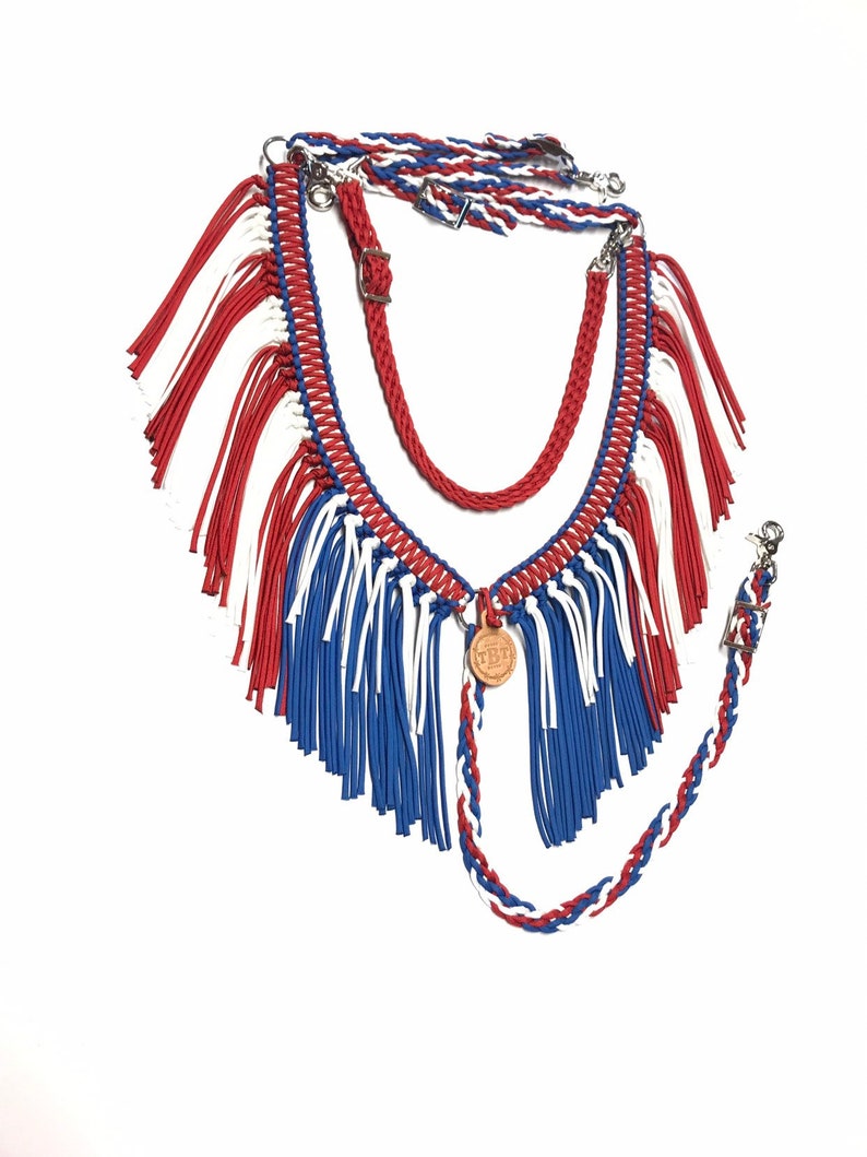 Horse Tack Patriotic Fringe Breast Collar Red White and Blue Etsy