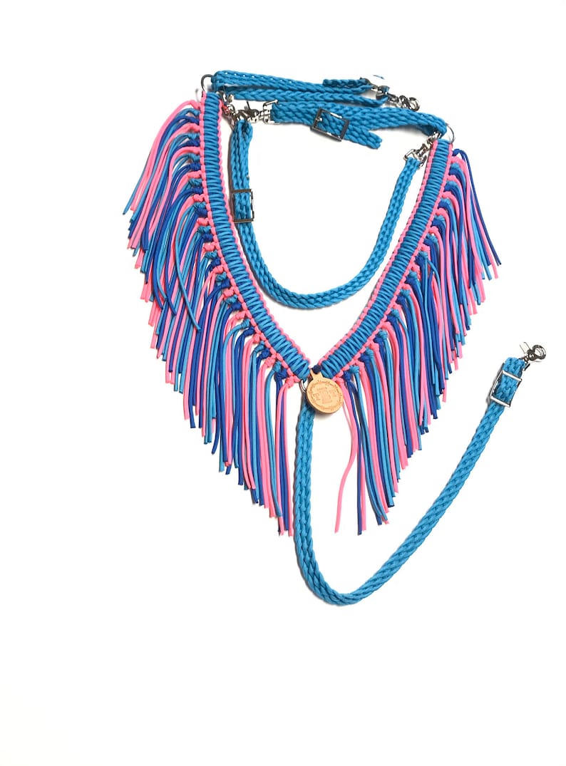 Fringe Breast Collar Horse Tack Turquoise Blue and Hot Pink Etsy