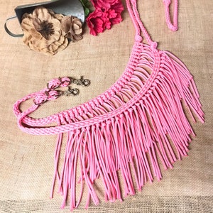 reins with fringe, Fringe reins, horse tack, barrel reins, reins, fringe barrel reins, pink reins, fringe horse tack, barrel racing image 4