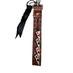 personalized Leather wristlet keychain hand handtooled and painted