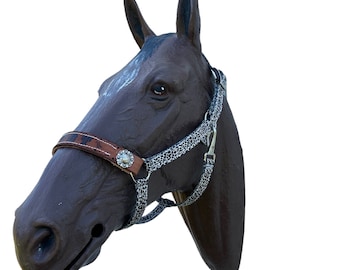 Personalized grey cheetah  print horse halter