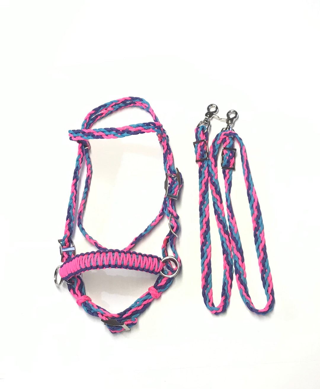 Pink Purple and Turquoise Pony Bitless Bridle, Miniature Horse