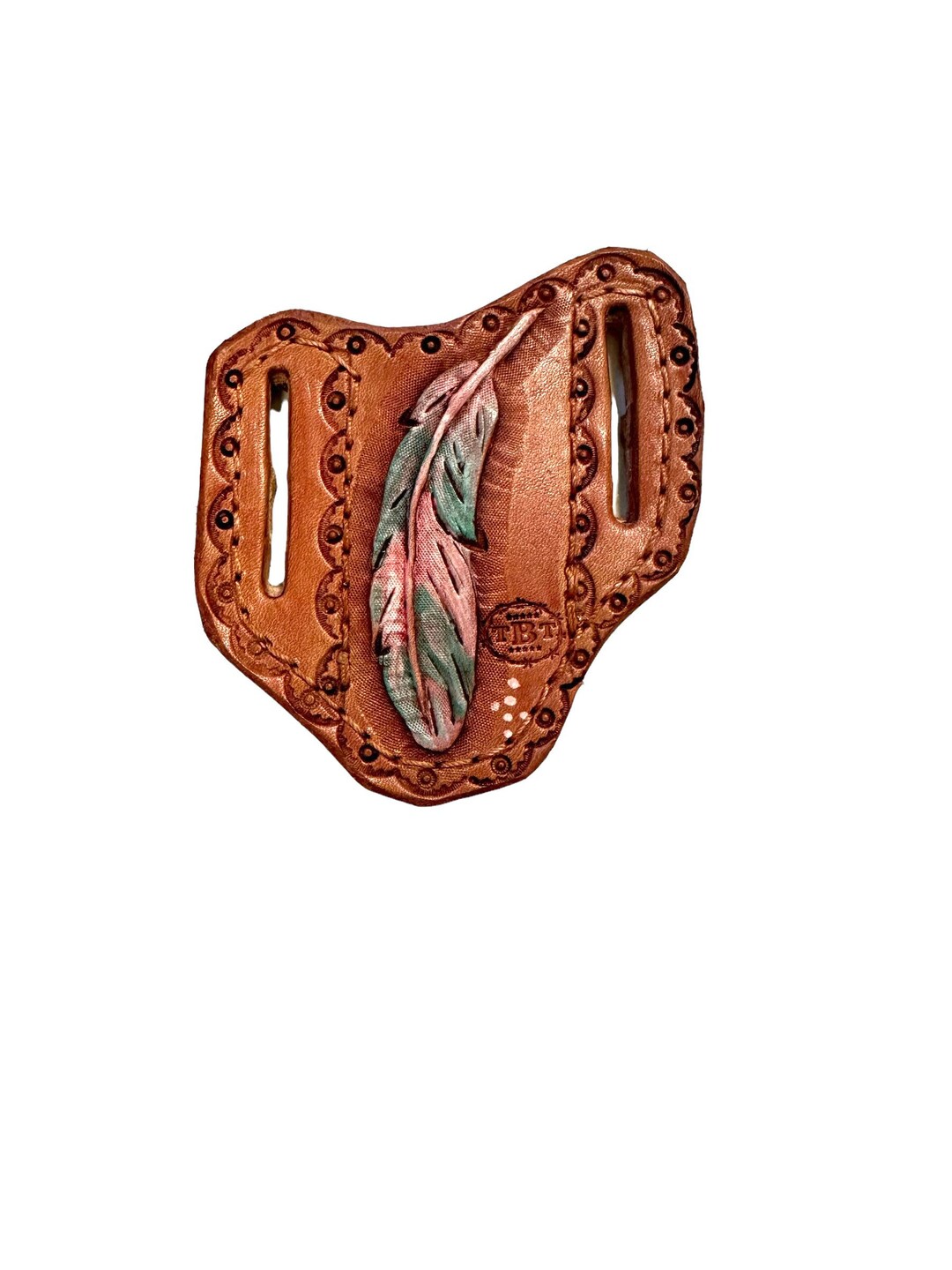 Leather Pancake Pocket Knife Sheath Handtooled and Hand Painted