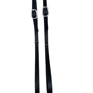 May include: Two black leather stirrup straps with silver buckles.