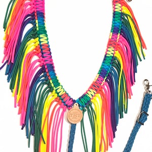 Horse fringe breast collar in rainbow