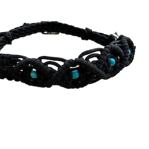 Baroque fancy black Side pull hackamore attachment braided noseband with turquoise beads, Bitless horse tack