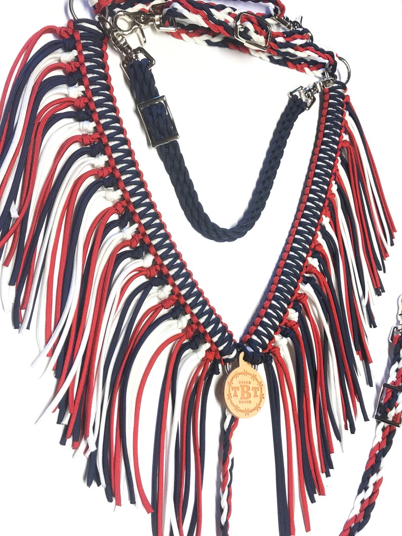 Horse Tack Red White and Blue Fringe Breast Collar Red White Etsy