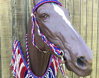 Patriotic fringe tack set, Fringe breast collar, paracord horse tack, horse tack, patriotic horse tack