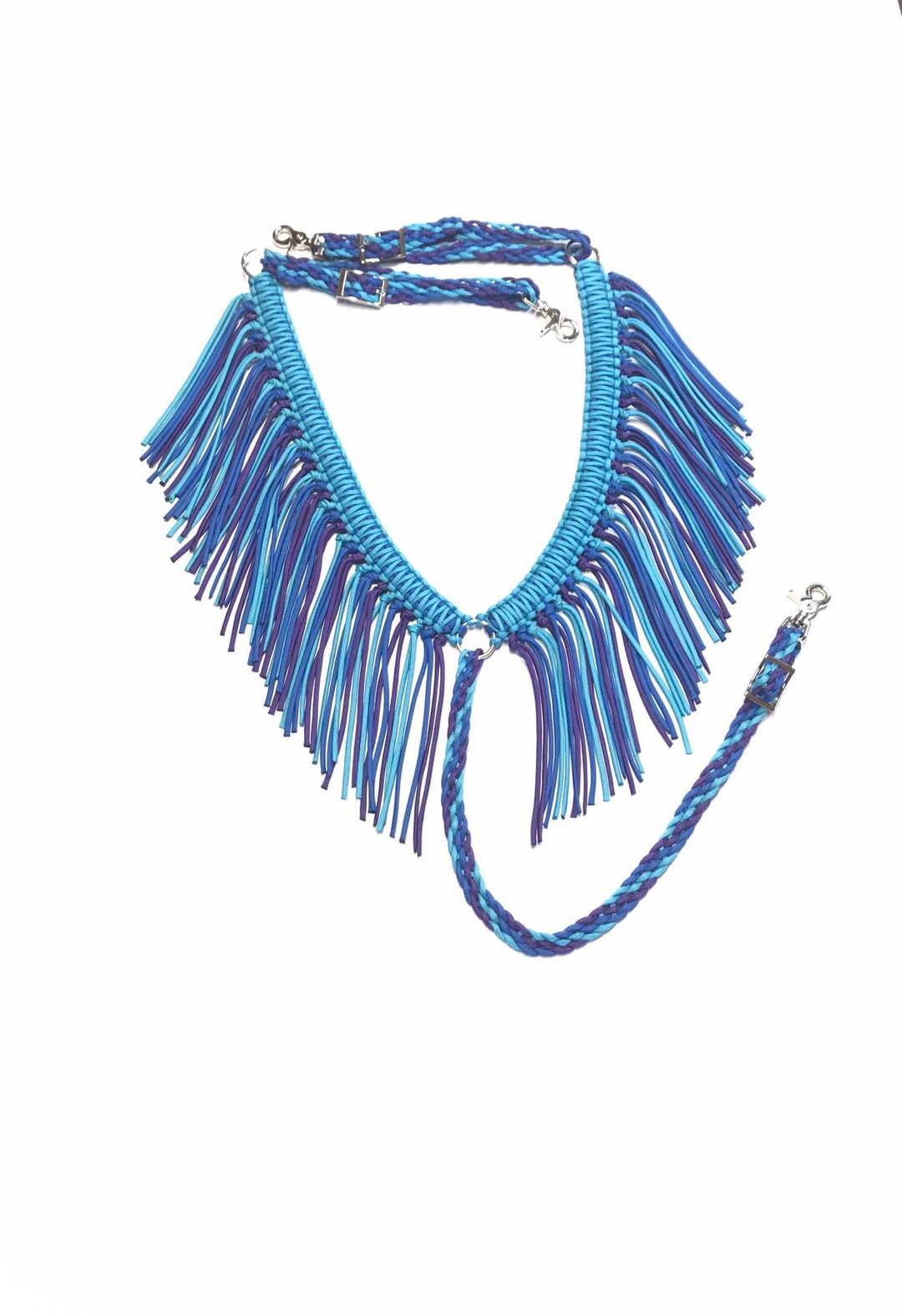 Fringe Breast Collar Horse Tack Neon Turquoise and Purple Etsy
