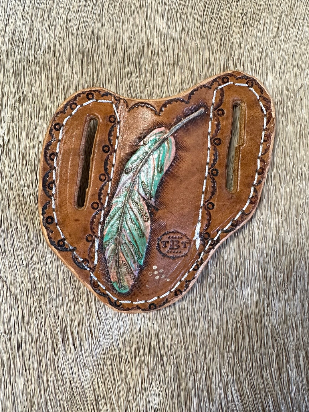 Leather Pancake Pocket Knife Sheath Handtooled and Hand Painted
