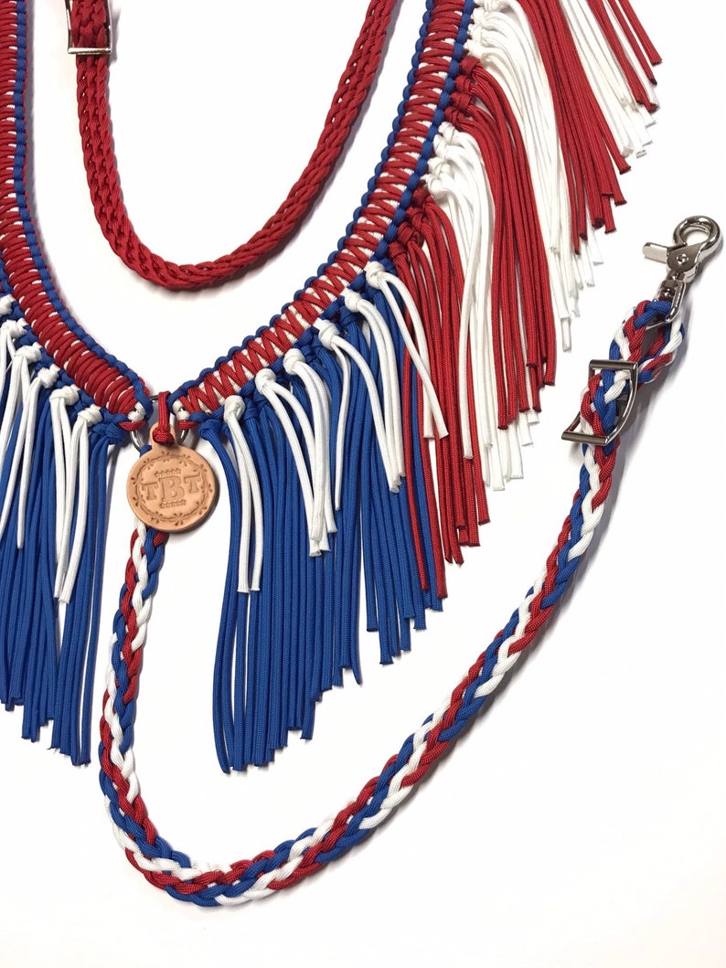 Horse Tack Patriotic Fringe Breast Collar Red White and Blue Etsy