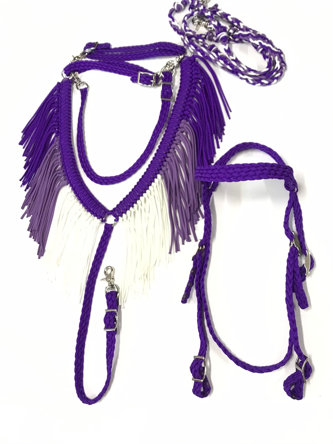 Purple Fringe Tack Set, Fringe Breast Collar, Paracord Horse Tack