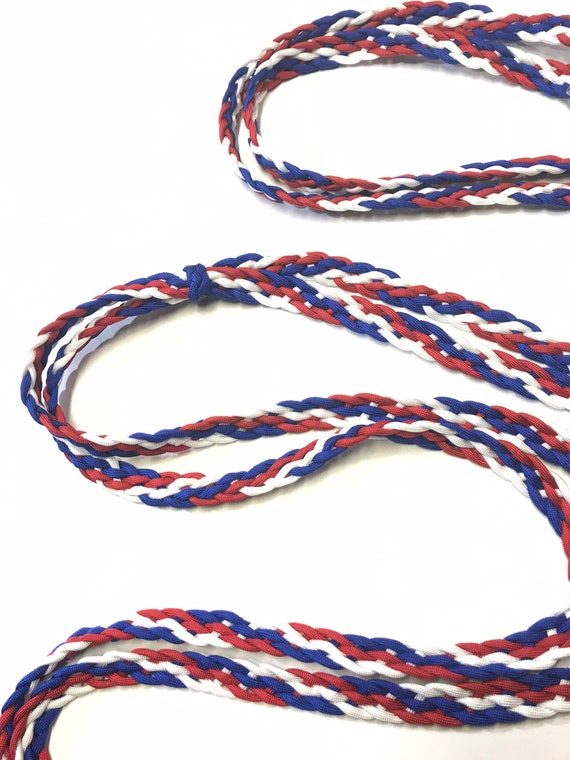 Flat Paracord Split Reins With Sliding Keeper Red White and Blue