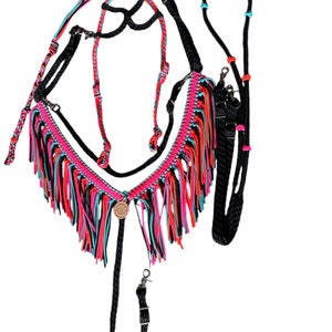 Horse tack set turquoise pink black and orange