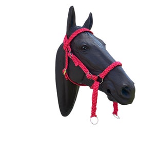 Bitless Bridle horse size hand braided from mule tape , cross under style