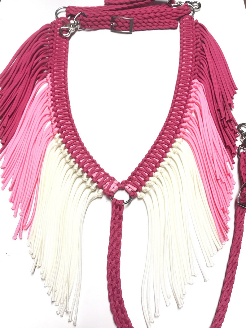 turquoise blue and hot pink horse tack horse tack Fringe breast collar paracord breast collar paracord tack barrel racer braided tack