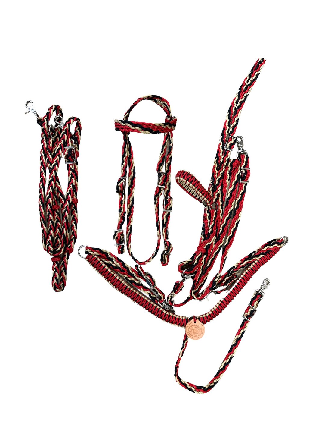 Horse Breast Collar With Barrel Reins, Tie Down Noseband, Bridle, and