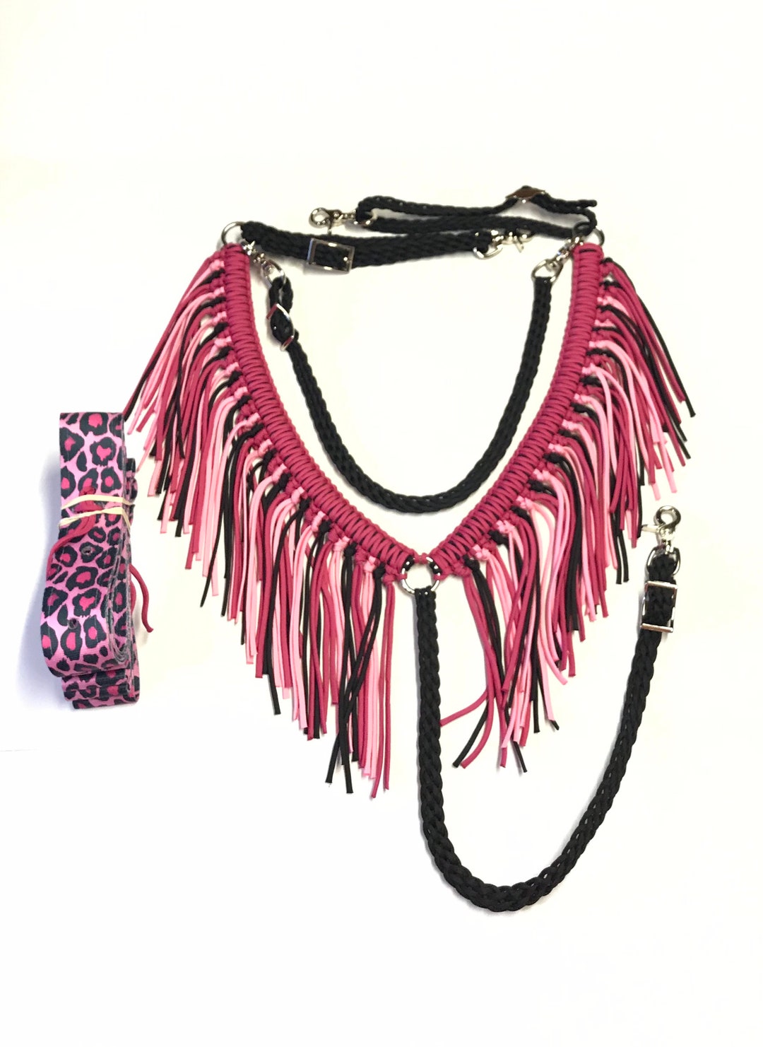 Fringe Breast Collar and Cinch Strap Pink Cheetah Etsy