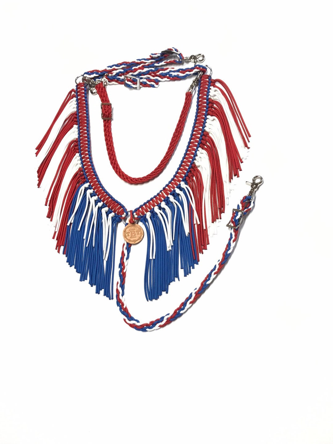 Horse Tack, Patriotic Fringe Breast Collar, Red White and Blue Horse