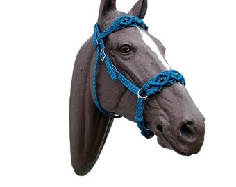 Macrame bitless bridle, Horse side pull hackamore, horse bitless bridle with a fancy braided noseband with indian agate gemstones