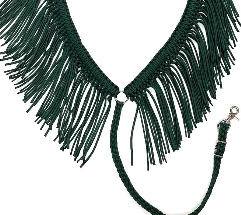 hunter green fringe breast collar paracord horse tack