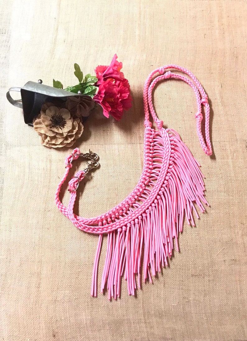 reins with fringe, Fringe reins, horse tack, barrel reins, reins, fringe barrel reins, pink reins, fringe horse tack, barrel racing image 2