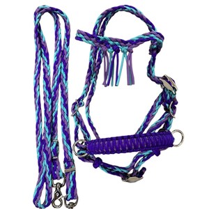 Pink lilac purple  and turquoise pony bitless bridle, miniature horse and pony tack