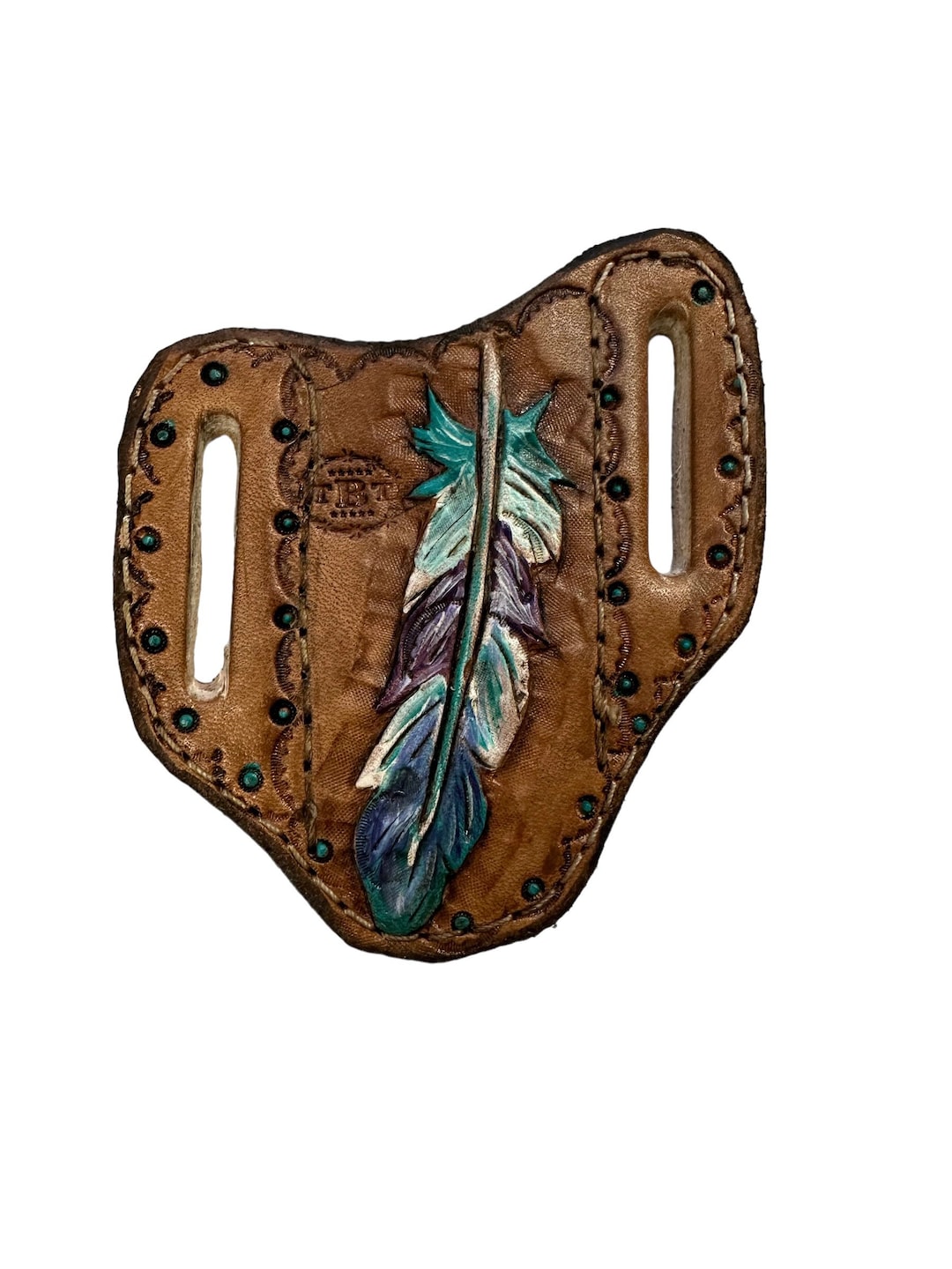 Leather Pancake Pocket Knife Sheath Handtooled and Hand Painted