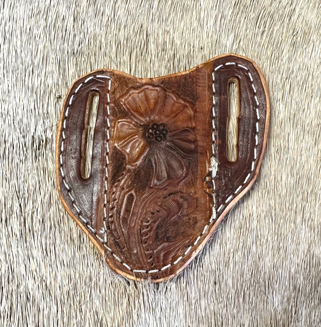 Leather Pancake Pocket Knife Sheath Handtooled and Hand Painted
