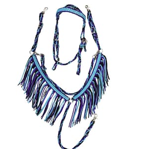 sequin fringe tack set with sequin fringe breast collar, wither strap , and sequin browband headstall