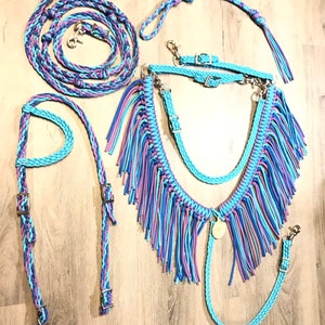 Horse tack set turquoise purple and blue