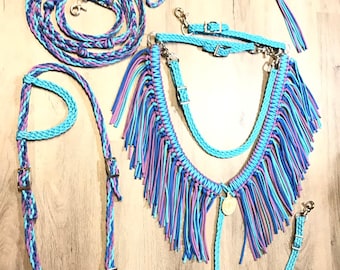 Horse tack set turquoise purple and blue