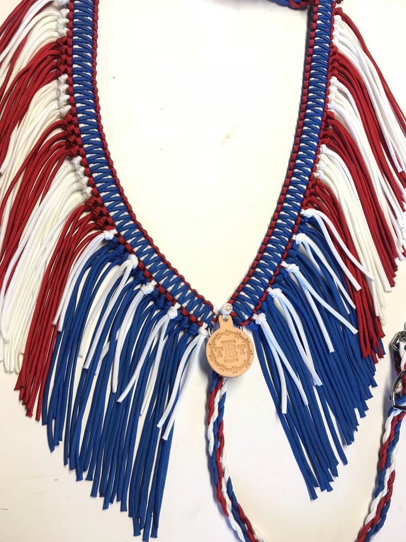 Horse Tack Patriotic Fringe Breast Collar Red White and Blue Etsy