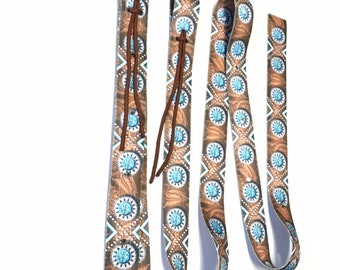 Turquoise Cinch strap for western saddle, Latigo and billet for western tack
