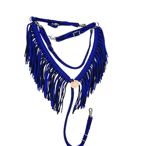 Fringe breast collar,  horse tack,   Blue horse tack, breast collar, paracord tack,