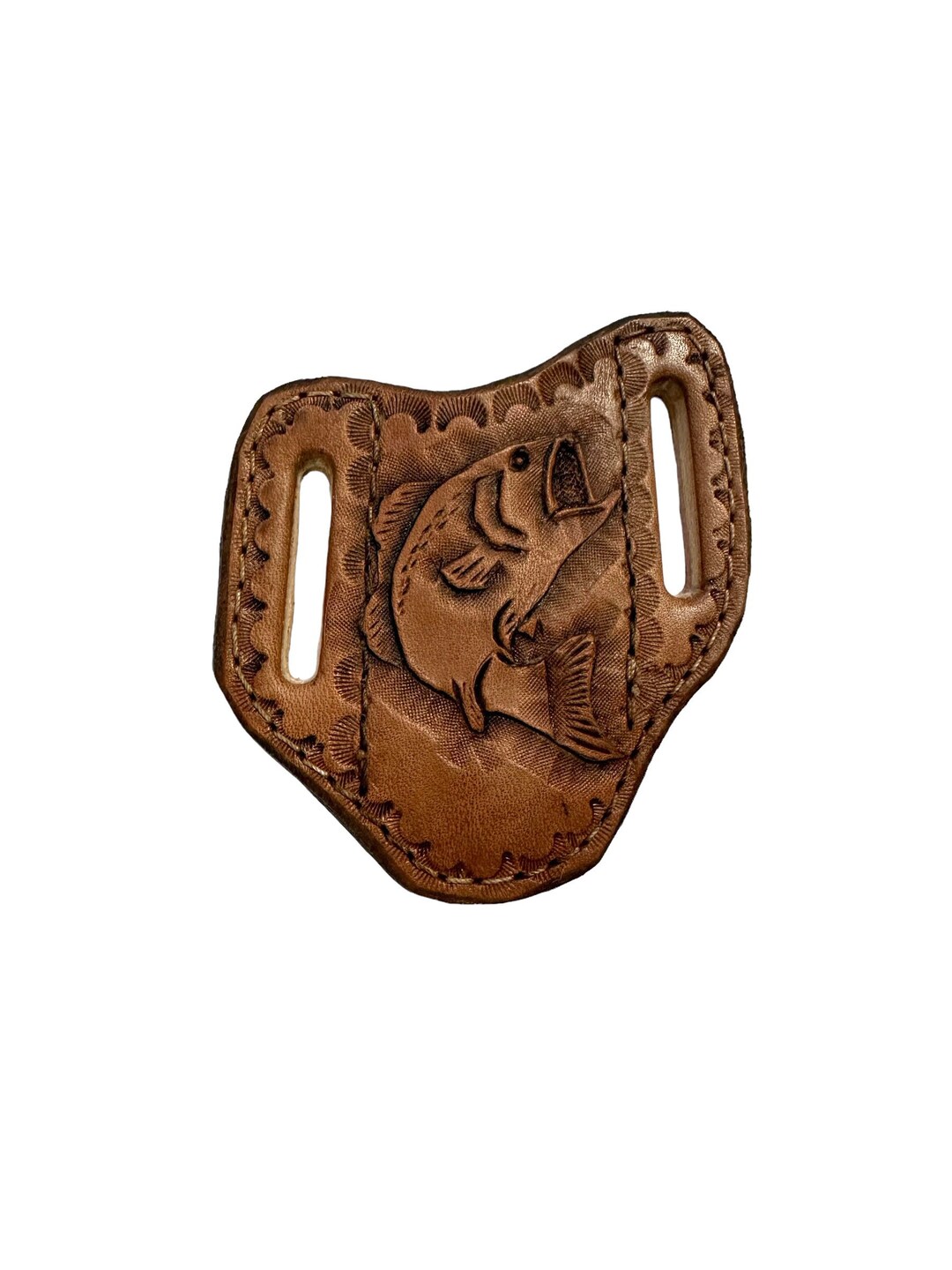 Leather Pancake Pocket Knife Sheath Handtooled Fish Etsy