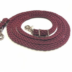 burgundy rein, reins, flat reins, braided reins, horse tack, western reins, adjustable reins, loop reins, basic reins,  reins, FR28