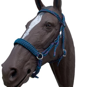 Bitless bridle, Horse side pull hackamore in lilac and Carribean blue