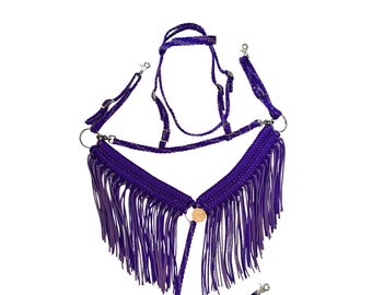 Collier De Poitrine Frange Pour Cheval - Couleur Violet Lilas - Neuf Dans Son Emballage