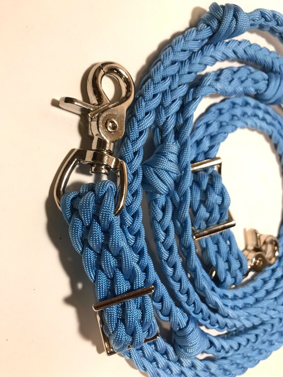 Blue Round Knotted Roping Barrel Contest Reins w/ Clips Blue Round Knotted Roping Barrel Contest Reins w/ Clips