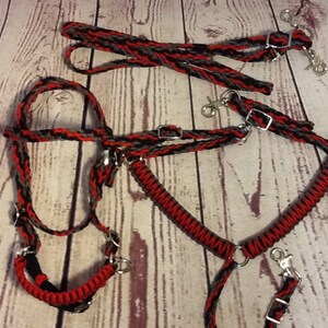 Small pony / miniature horse full bridle side pull and 5&#39; reins and breast collar custom colors