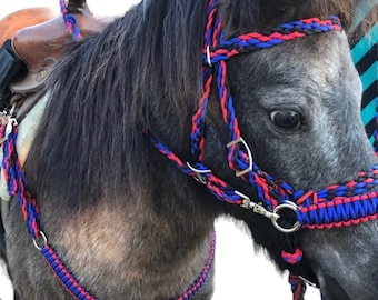 pony tack, miniature horse tack, pony, pony tack, pony hackamore, pony bitless bridle, boys pony tack, blue pony tack
