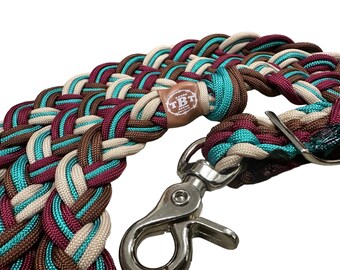 Rênes De Jeu Mustang Pour Cheval - Tressées Rondes Et Plates - Vert Citron/Rose - 90"